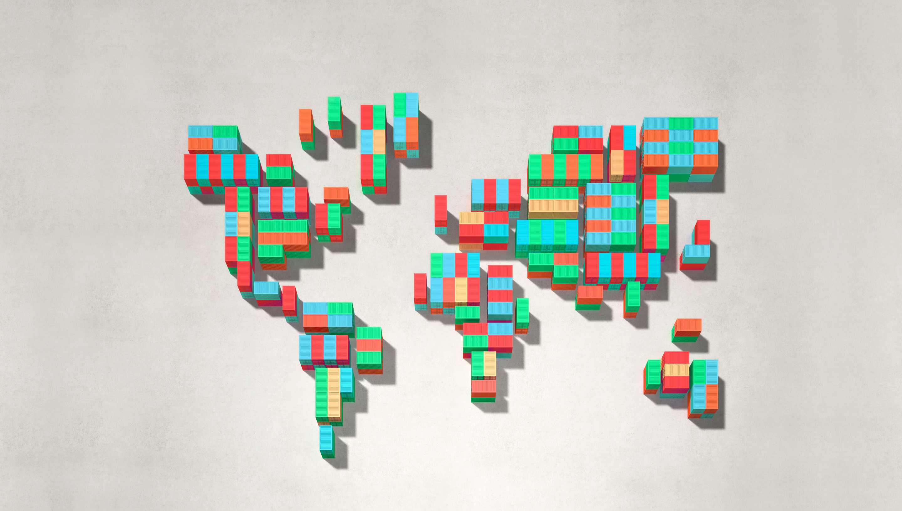 Shipping containers in the shape of a global map