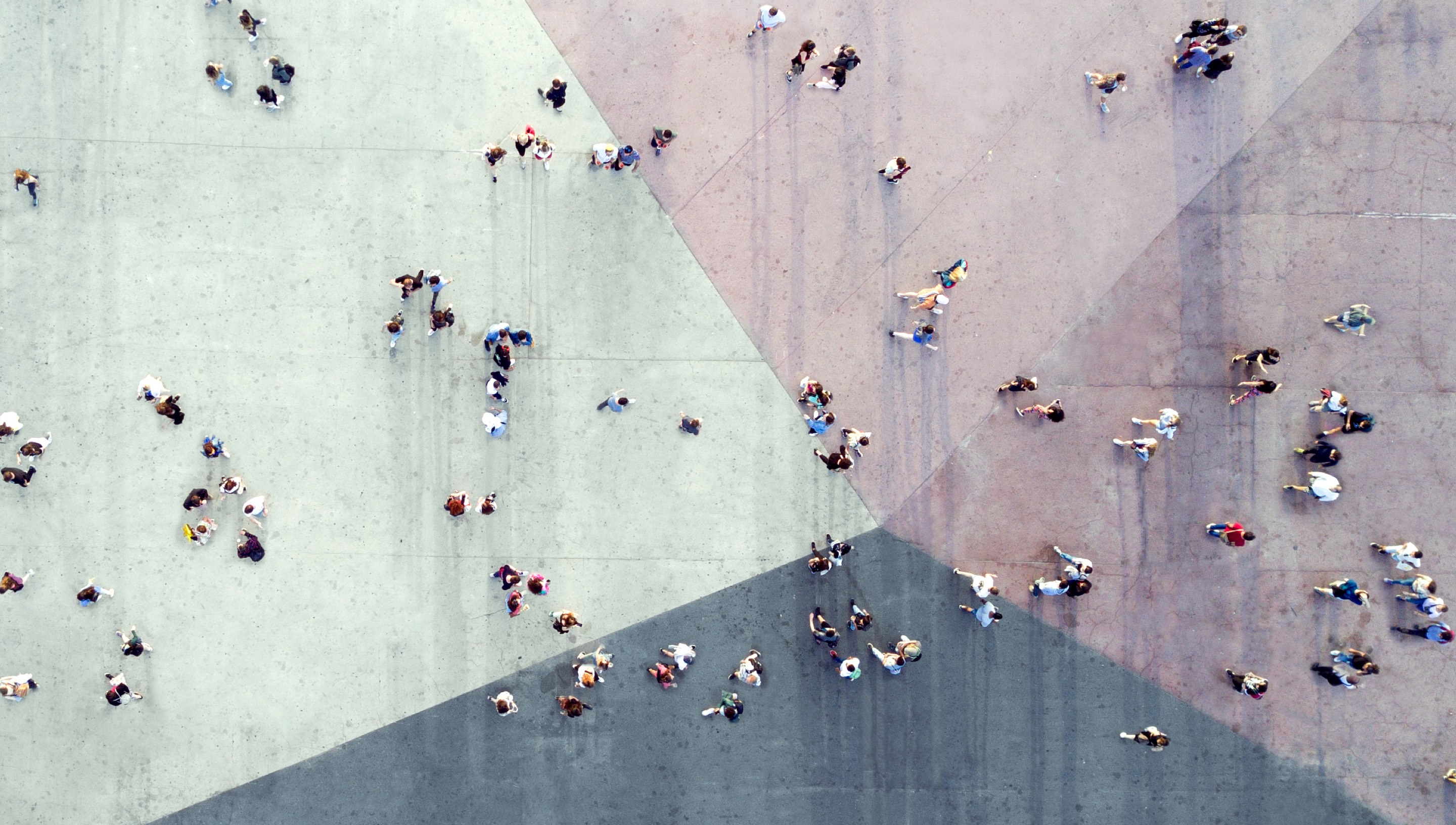 People walking in an open plaza